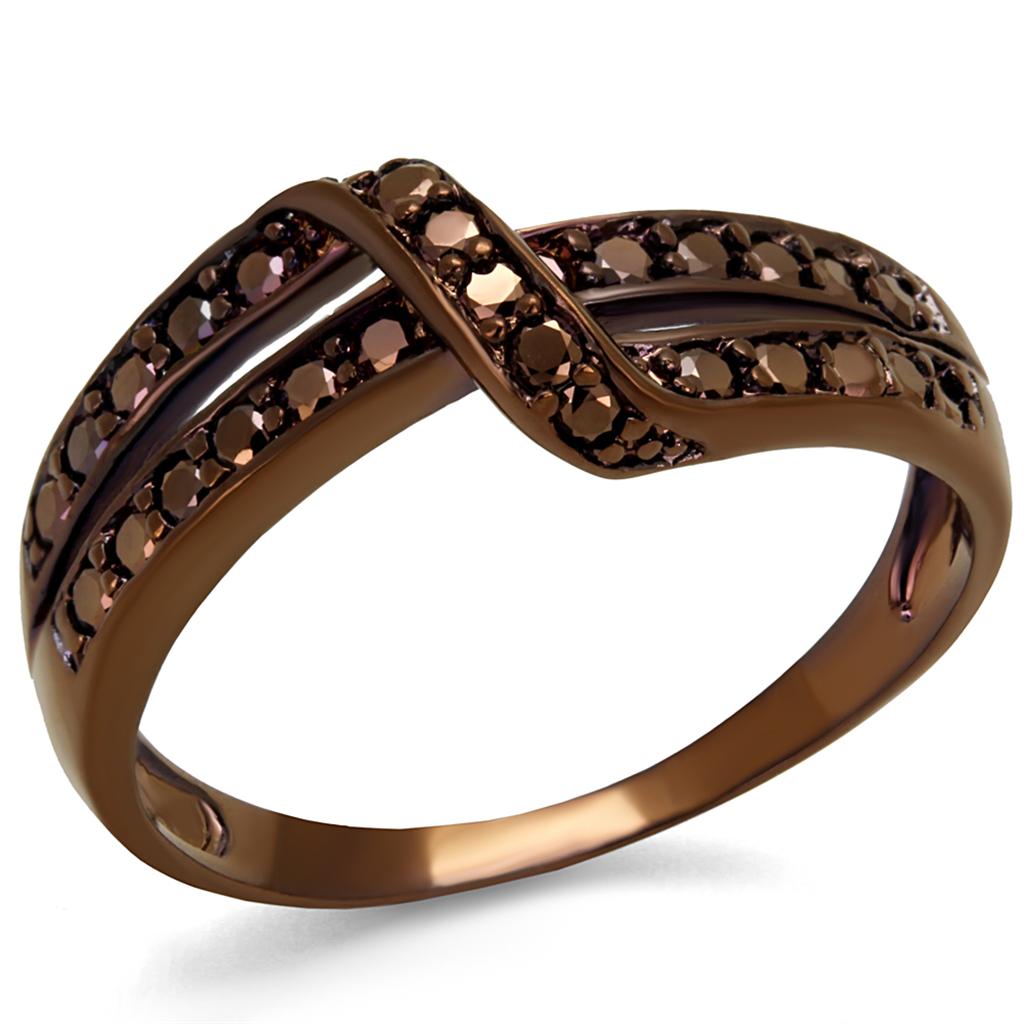 3W1189 IP Coffee light Brass Ring featuring AAA Grade CZ in Light Coffee, showcasing its elegant design and sparkling center stone.