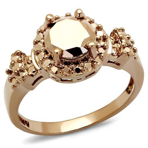 3W1193 IP Rose Gold Brass Ring featuring AAA Grade CZ center stone, showcasing a luxurious and elegant design.
