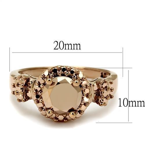 3W1193 IP Rose Gold Brass Ring featuring AAA Grade CZ center stone, showcasing a luxurious and elegant design.