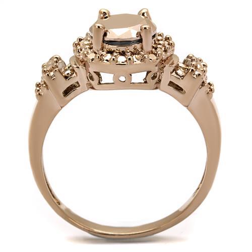 3W1193 IP Rose Gold Brass Ring featuring AAA Grade CZ center stone, showcasing a luxurious and elegant design.