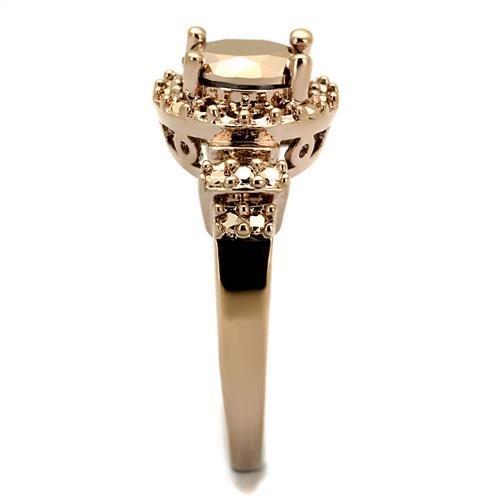 3W1193 IP Rose Gold Brass Ring featuring AAA Grade CZ center stone, showcasing a luxurious and elegant design.