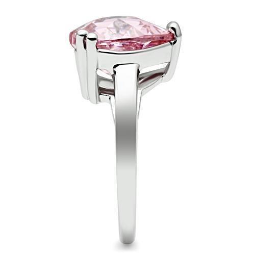 3W206 Rhodium Brass Ring featuring a large AAA Grade CZ stone in rose color, showcasing its elegant design and luxurious finish.