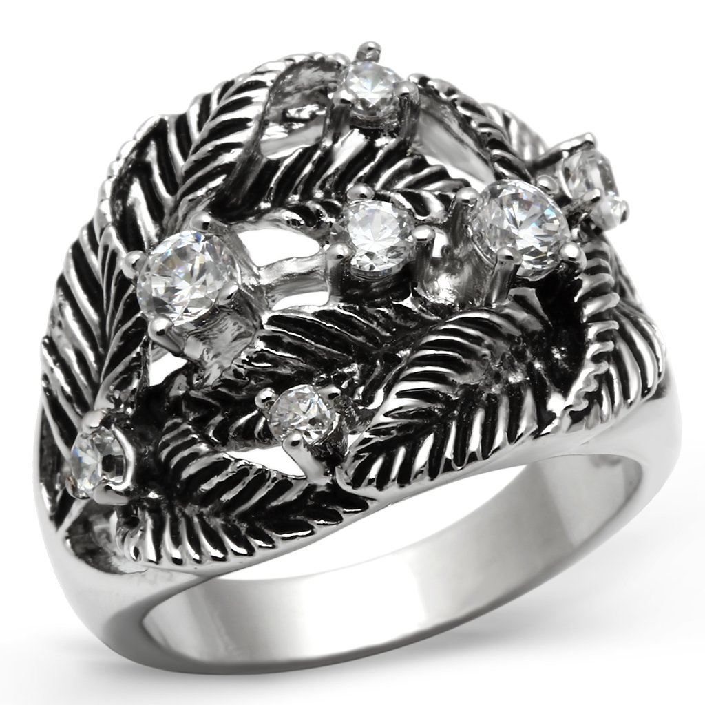 3W211 Rhodium Brass Ring featuring a clear AAA Grade CZ stone, showcasing its elegant design and luxurious finish.