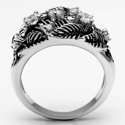 3W211 Rhodium Brass Ring featuring a clear AAA Grade CZ stone, showcasing its elegant design and luxurious finish.