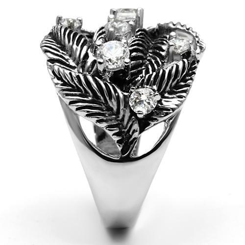 3W211 Rhodium Brass Ring featuring a clear AAA Grade CZ stone, showcasing its elegant design and luxurious finish.