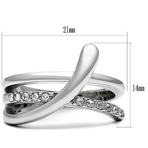 3W216 Rhodium Brass Ring featuring a clear top grade crystal, showcasing its elegant design and luxurious finish.