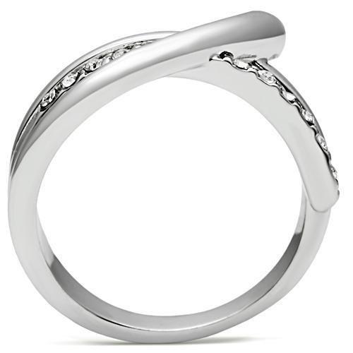 3W216 Rhodium Brass Ring featuring a clear top grade crystal, showcasing its elegant design and luxurious finish.
