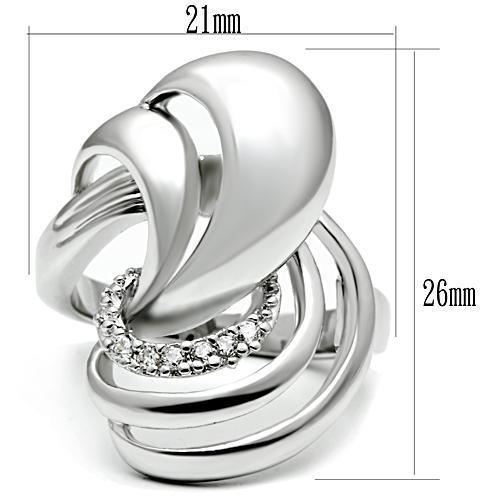 3W237 Rhodium Brass Ring featuring a clear AAA Grade CZ stone, showcasing its elegant design and luxurious finish.