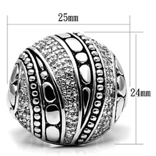 3W244 Rhodium Brass Ring featuring a clear AAA Grade CZ stone, showcasing its elegant design and luxurious finish.