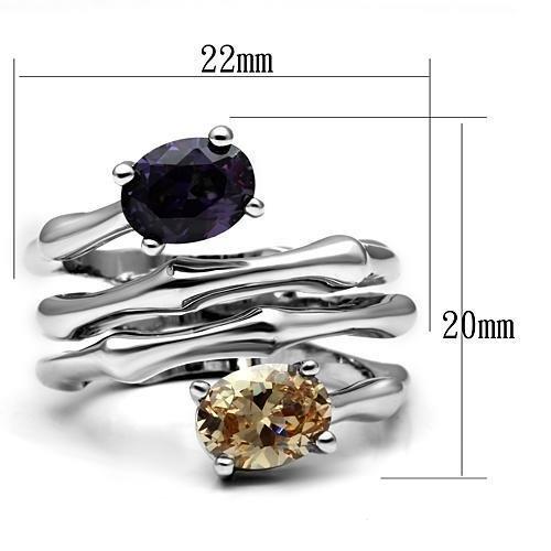 3W224 Rhodium Brass Ring featuring a multi-color AAA Grade CZ stone, elegantly designed for stylish wear.