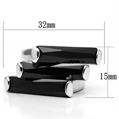 3W247 Rhodium Brass Ring featuring AAA Grade CZ in Black Diamond, showcasing its elegant design and luxurious finish.