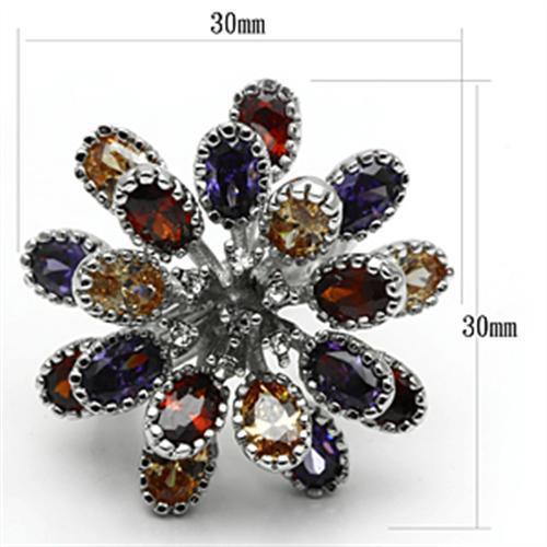 3W251 Rhodium Brass Ring featuring AAA Grade CZ stones in a vibrant multi-color design, showcasing elegance and style.