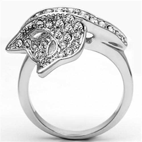 3W260 Rhodium Brass Ring featuring a clear top grade crystal, showcasing its elegant design and luxurious finish.