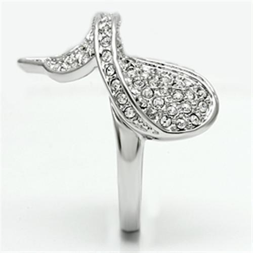 3W260 Rhodium Brass Ring featuring a clear top grade crystal, showcasing its elegant design and luxurious finish.