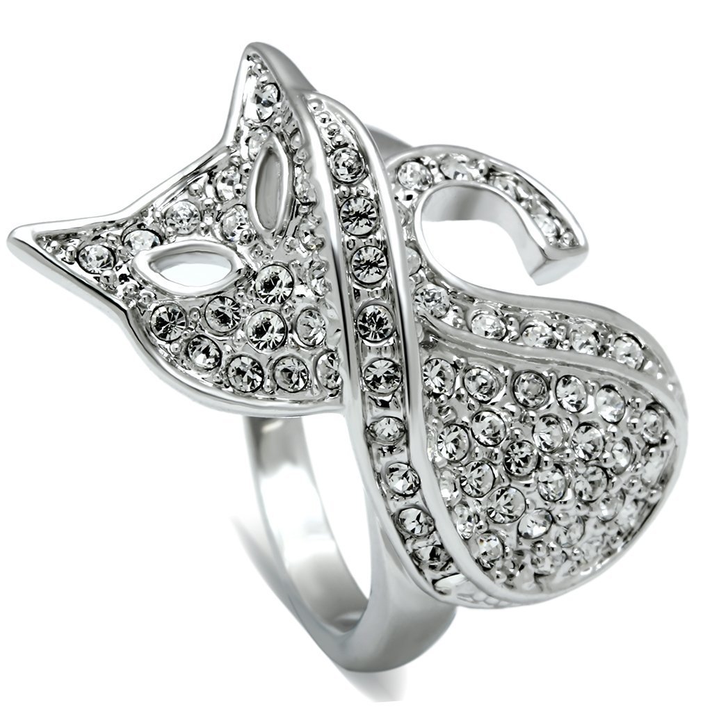 3W260 Rhodium Brass Ring featuring a clear top grade crystal, showcasing its elegant design and luxurious finish.