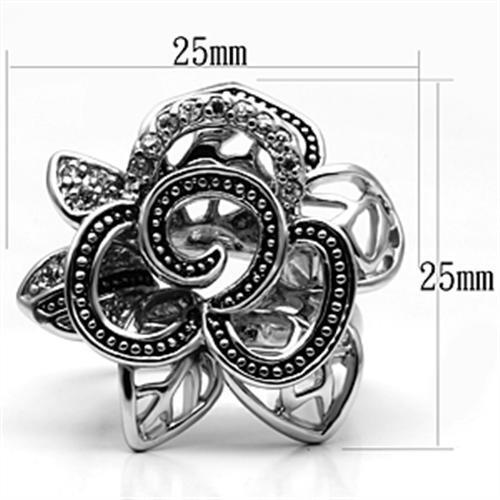 3W261 Rhodium Brass Ring featuring a clear AAA Grade CZ stone, showcasing its elegant design and luxurious finish.