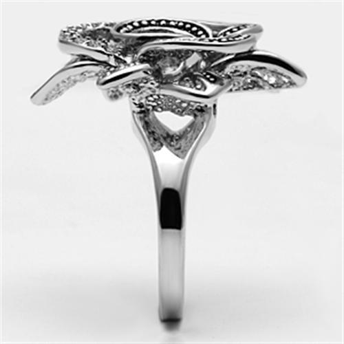 3W261 Rhodium Brass Ring featuring a clear AAA Grade CZ stone, showcasing its elegant design and luxurious finish.