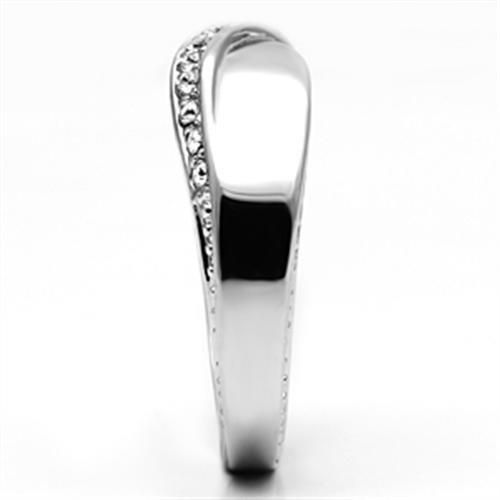 3W264 Rhodium Brass Ring featuring a clear top grade crystal, showcasing its elegant design and luxurious finish.