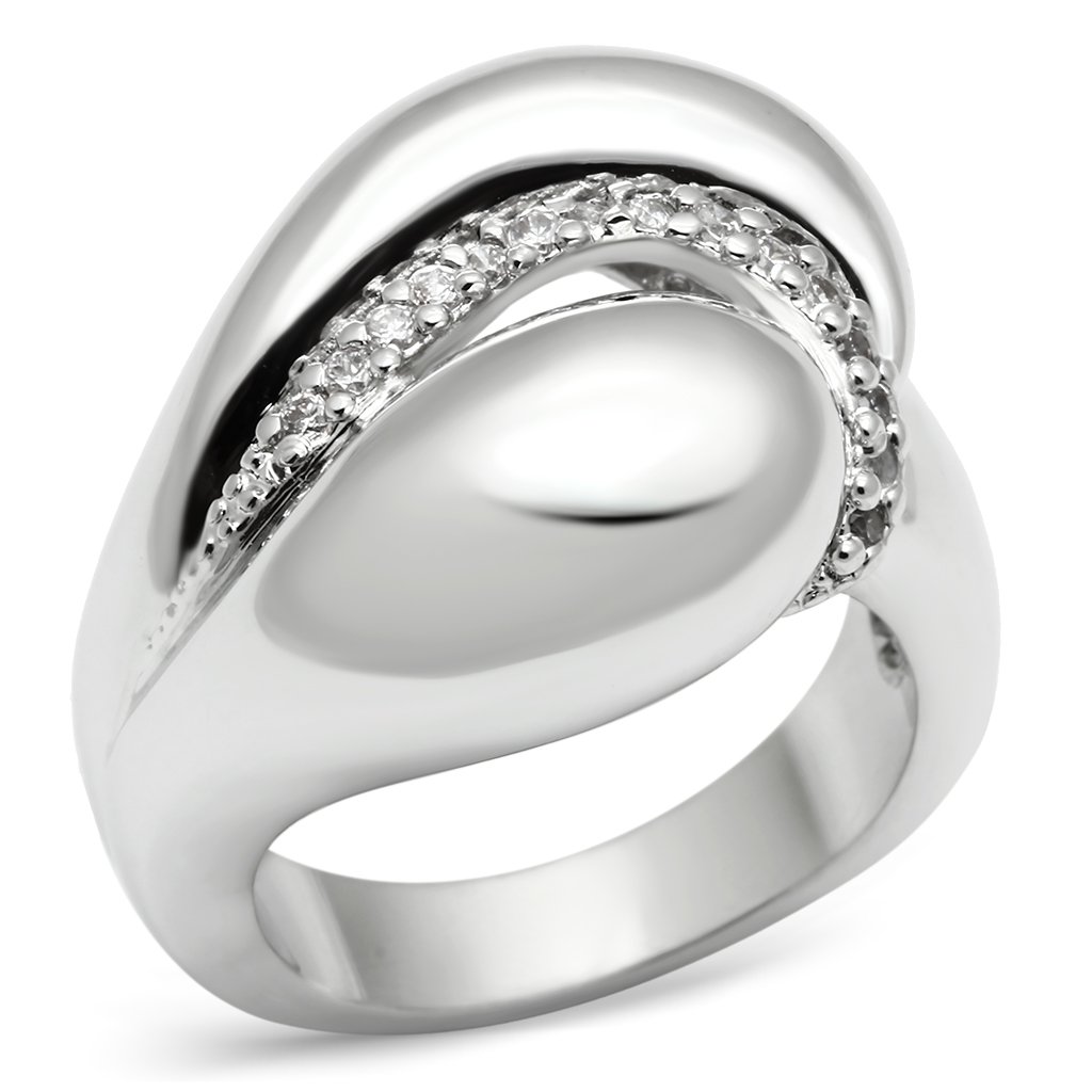 3W227 Rhodium Brass Ring featuring AAA Grade CZ stone, showcasing its elegant design and clear brilliance.