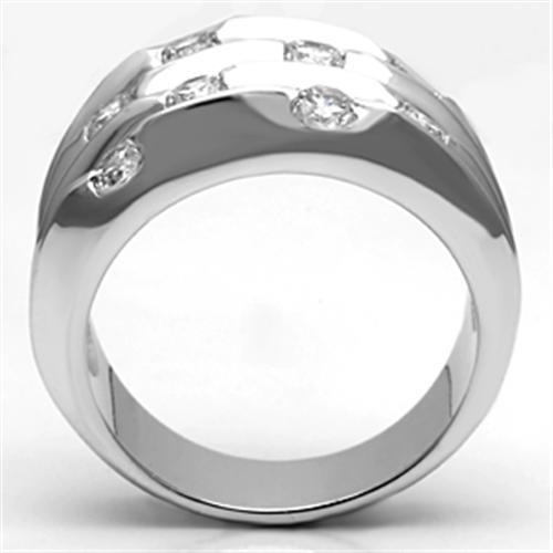 3W275 Rhodium Brass Ring featuring a clear AAA Grade CZ stone, showcasing its elegant design and luxurious finish.
