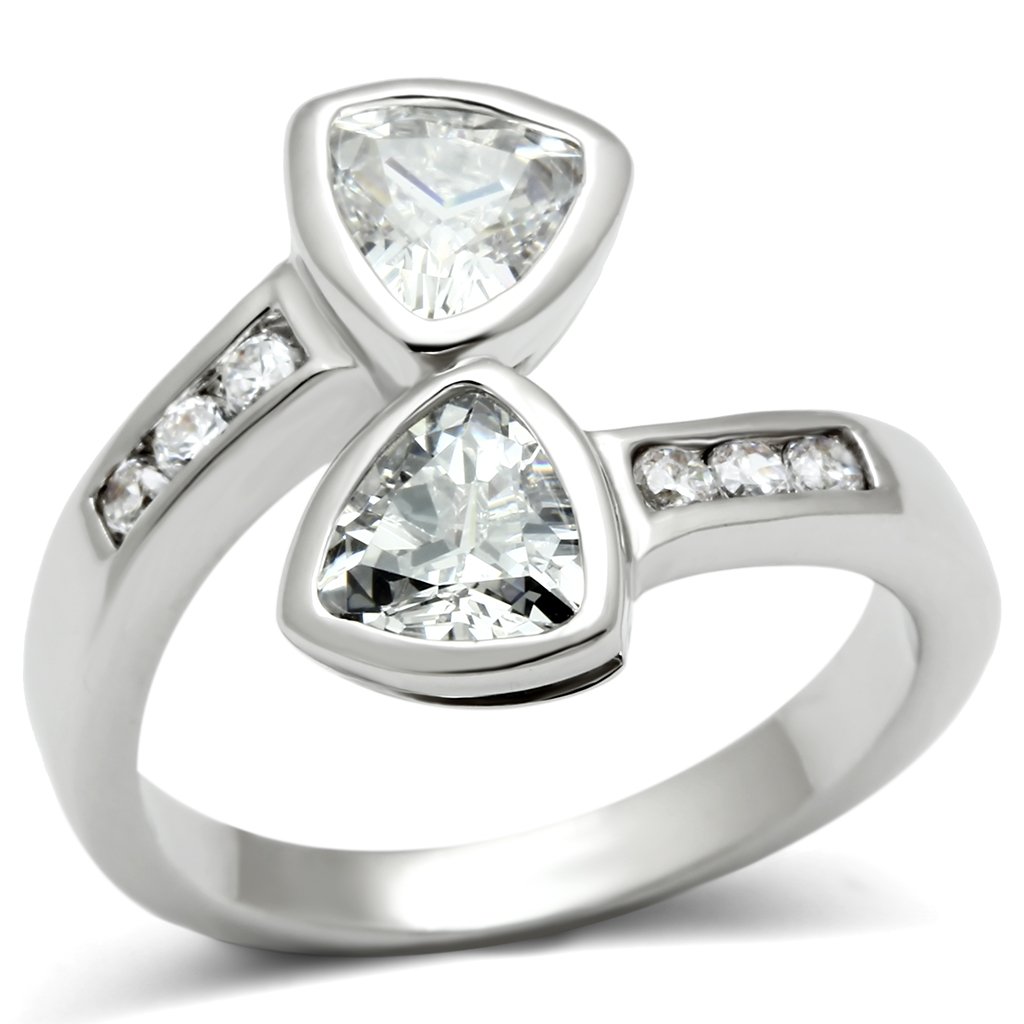 3W228 Rhodium Brass Ring featuring a clear AAA Grade CZ stone, showcasing its elegant design and luxurious finish.