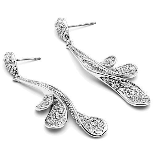 Elegant 3W299 Rhodium Brass Earrings featuring AAA Grade Clear CZ stone, showcasing a brilliant shine and lightweight design.