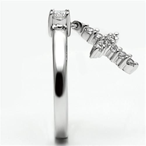 3W293 Rhodium Brass Ring featuring a clear AAA Grade CZ stone, showcasing its elegant design and luxurious finish.