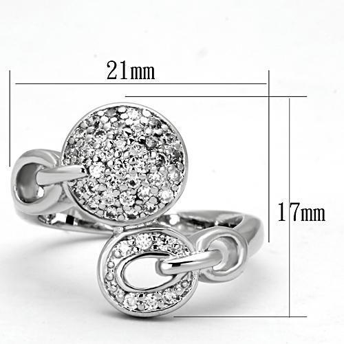 3W321 Rhodium Brass Ring featuring a clear AAA Grade CZ stone, showcasing its elegant design and luxurious finish.