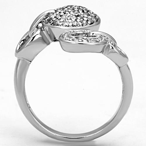 3W321 Rhodium Brass Ring featuring a clear AAA Grade CZ stone, showcasing its elegant design and luxurious finish.