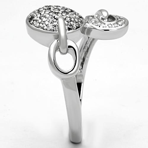 3W321 Rhodium Brass Ring featuring a clear AAA Grade CZ stone, showcasing its elegant design and luxurious finish.