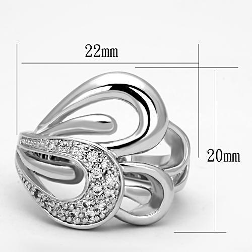 3W325 Rhodium Brass Ring featuring a clear AAA Grade CZ stone, showcasing its elegant design and luxurious finish.