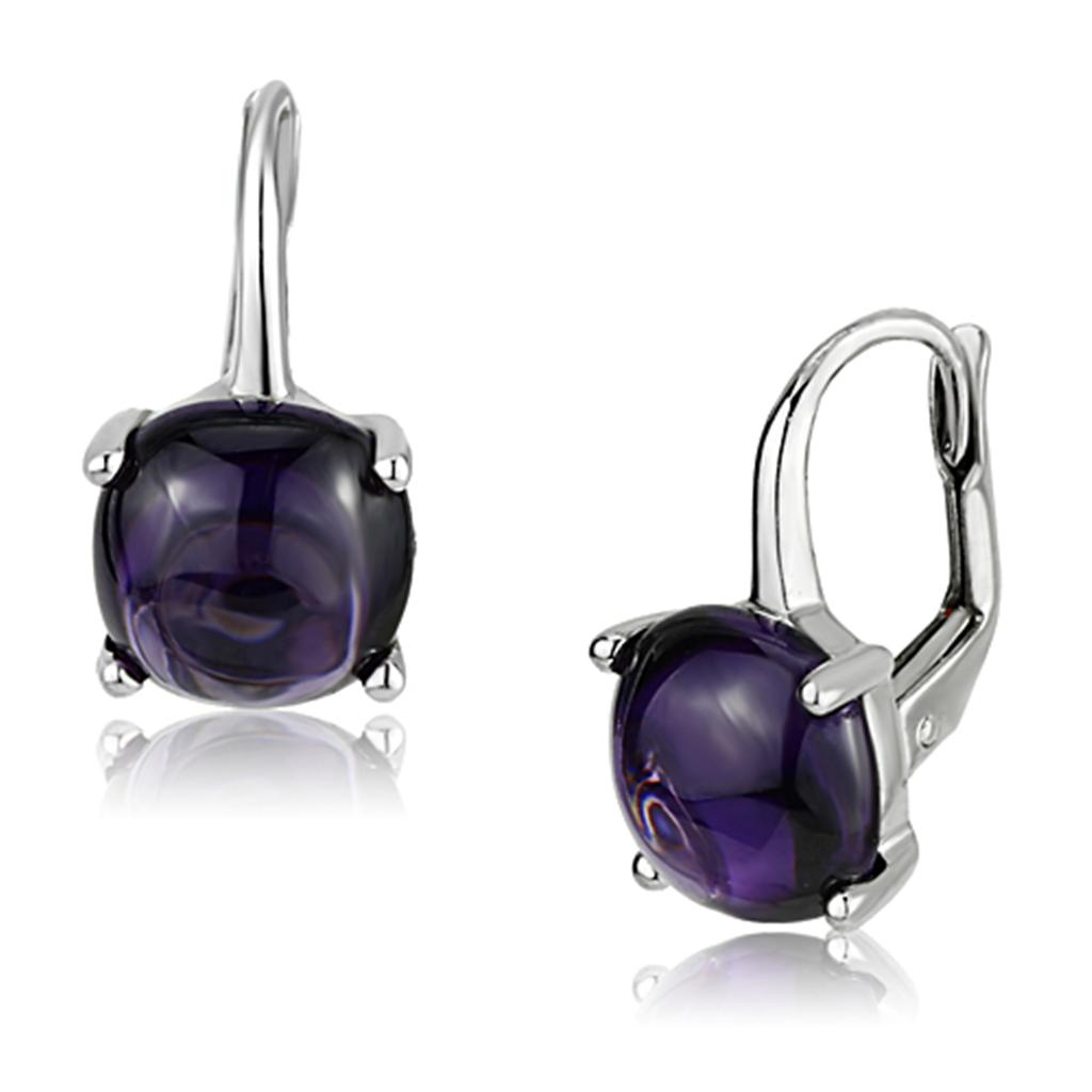 3W353 Rhodium Brass Earrings featuring AAA Grade CZ in Amethyst, showcasing their elegant design and vibrant color.
