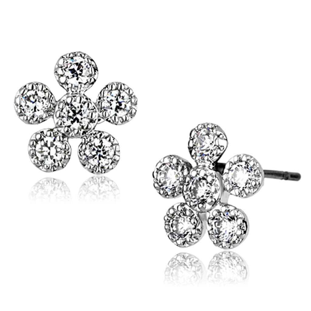 Elegant 3W359 Rhodium Brass Earrings featuring AAA Grade Clear CZ, showcasing a brilliant sparkle and lightweight design.
