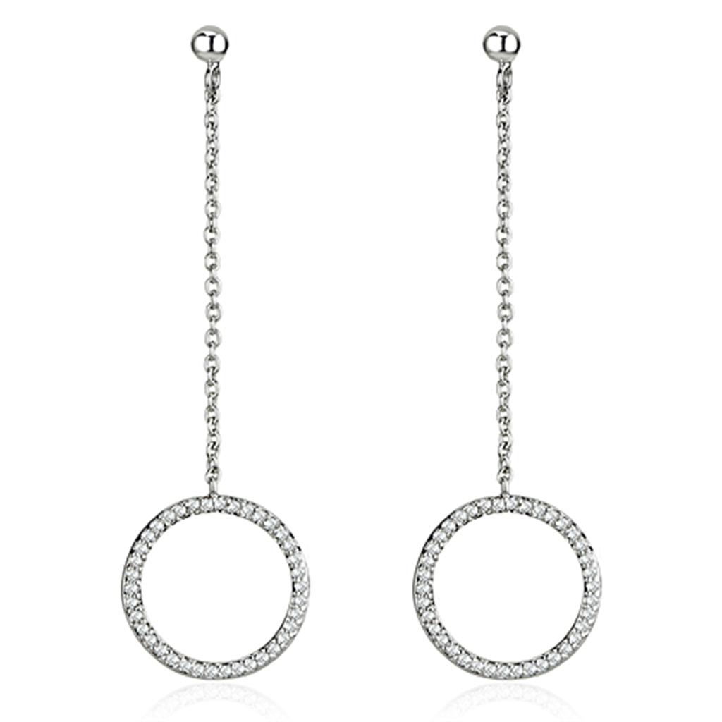 Elegant 3W364 Rhodium Brass Earrings featuring a clear AAA Grade CZ stone, showcasing a luxurious design perfect for any occasion.