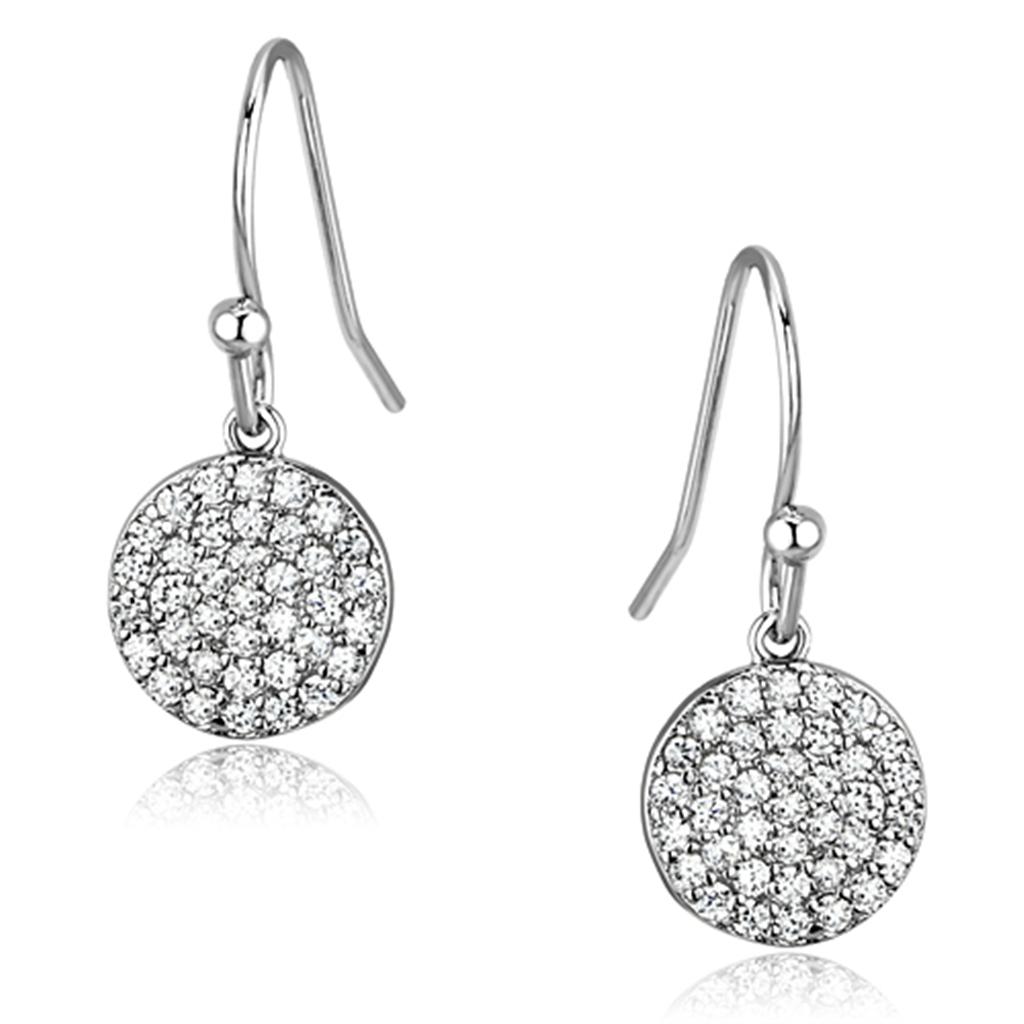Elegant 3W369 Rhodium Brass Earrings featuring AAA Grade Clear CZ stone, showcasing a luxurious design and lightweight construction.