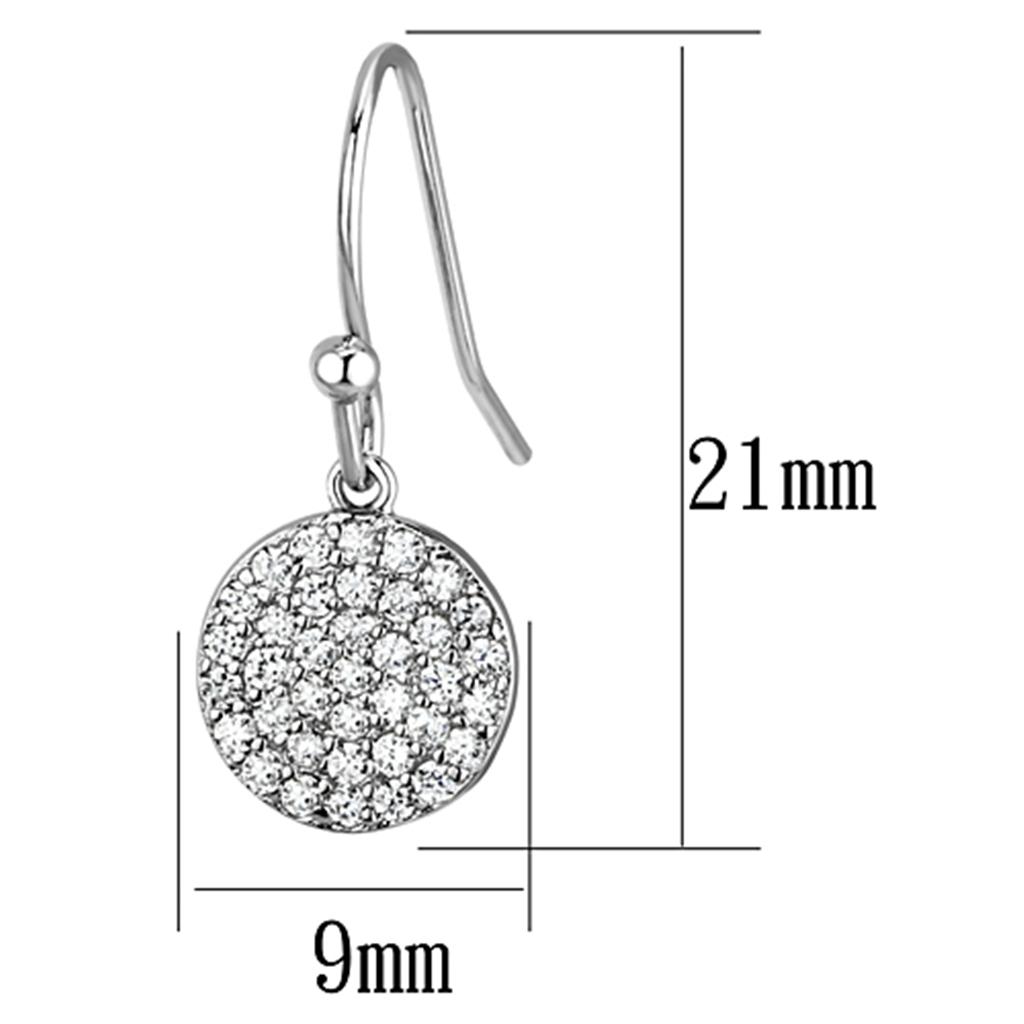 Elegant 3W369 Rhodium Brass Earrings featuring AAA Grade Clear CZ stone, showcasing a luxurious design and lightweight construction.