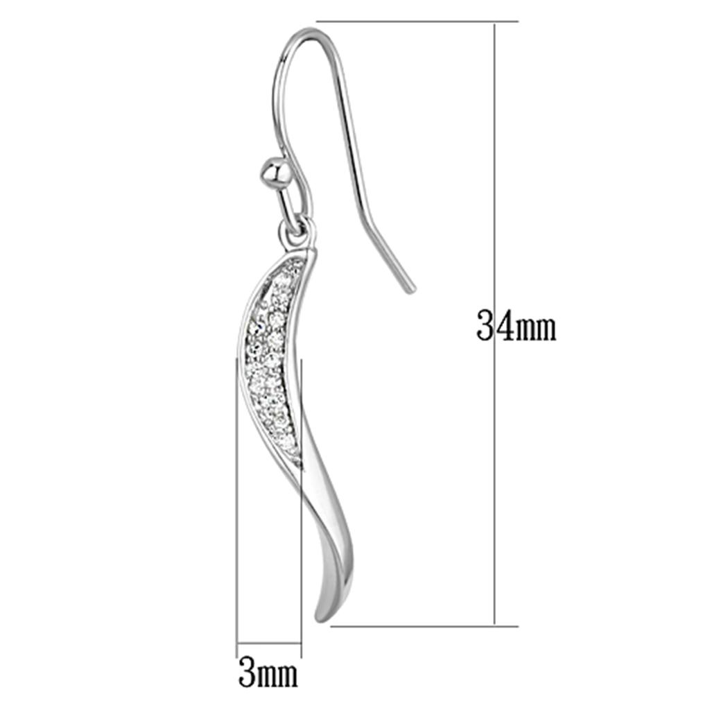 Elegant 3W377 Rhodium Brass Earrings featuring AAA Grade CZ in Clear, showcasing their sparkling design and lightweight structure.
