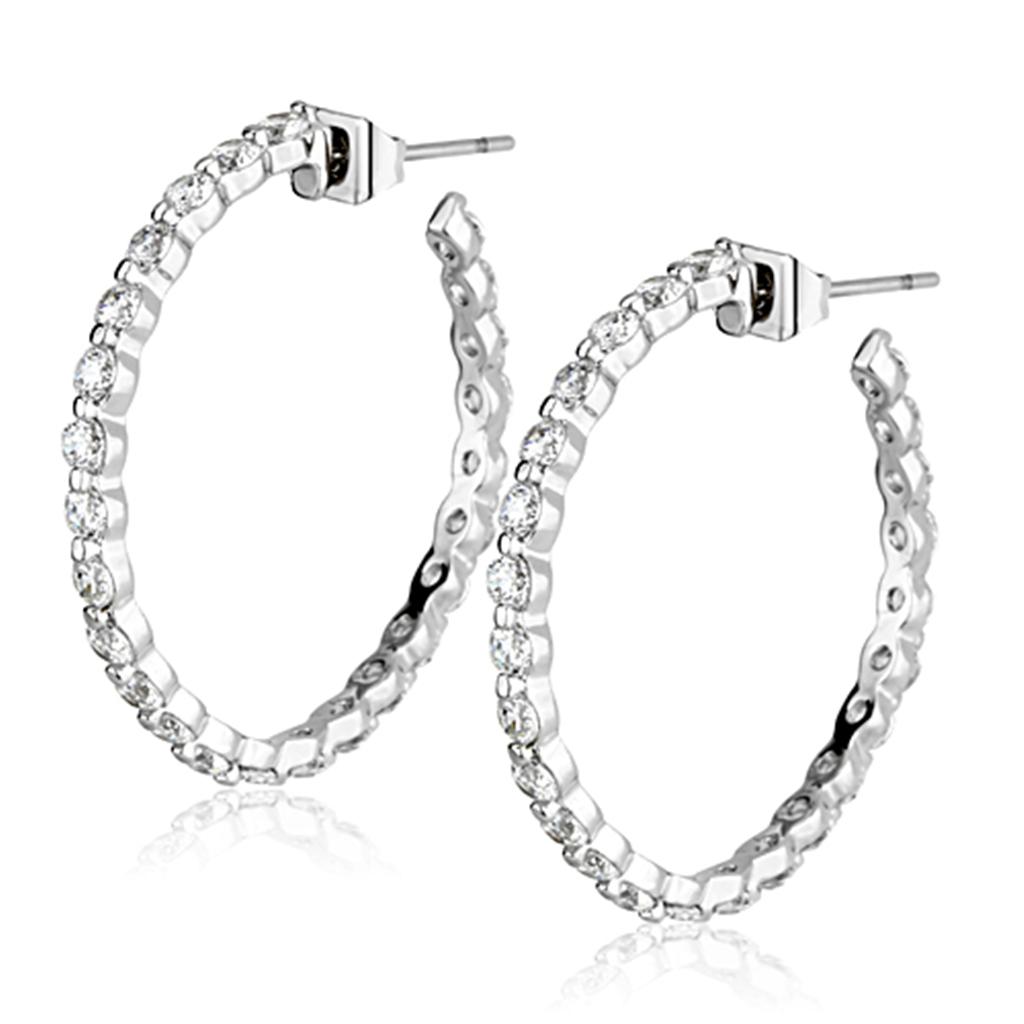 3W370 Rhodium Brass Earrings featuring AAA Grade Clear CZ, showcasing elegance and sparkle.