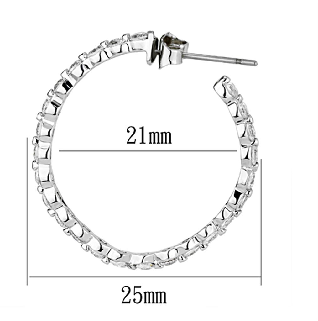 3W370 Rhodium Brass Earrings featuring AAA Grade Clear CZ, showcasing elegance and sparkle.