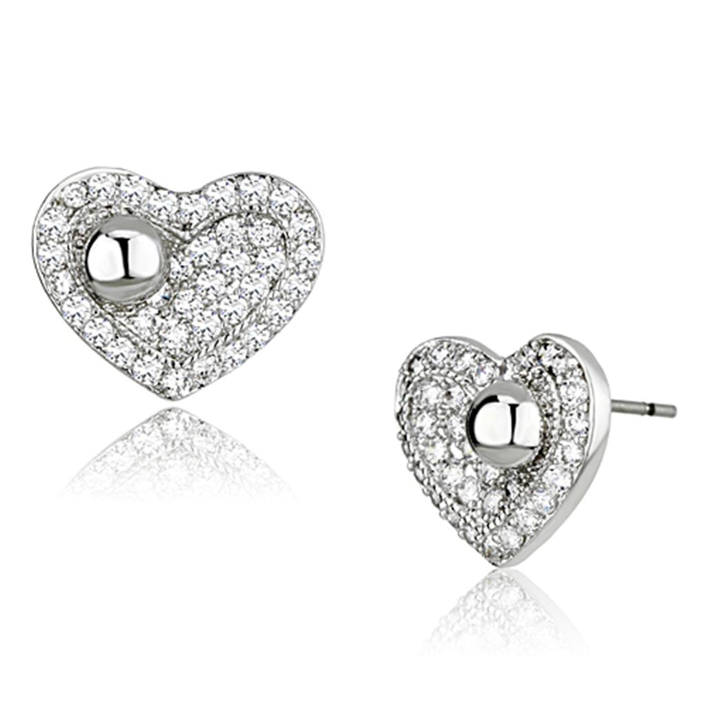 Elegant 3W374 Rhodium Brass Earrings featuring AAA Grade CZ in Clear, showcasing their stunning design and brilliance.