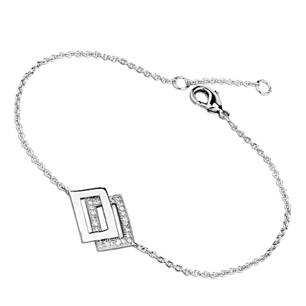 3W401 Rhodium Brass Bracelet featuring AAA Grade Clear CZ, showcasing its elegant design and sparkling center stone.