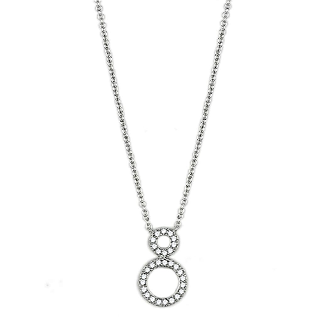 3W421 Rhodium Brass Necklace featuring a clear AAA Grade CZ stone, elegantly designed for versatile wear.
