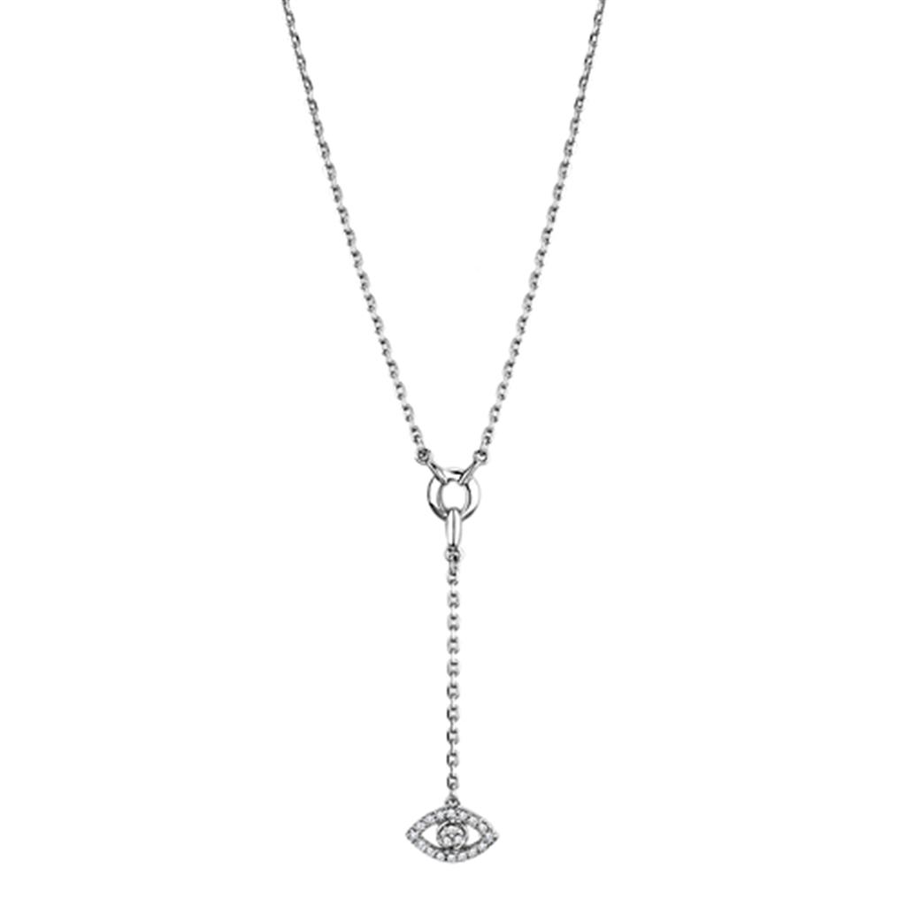 3W423 Rhodium Brass Necklace featuring AAA Grade Clear CZ, showcasing its elegant design and sparkling center stone.