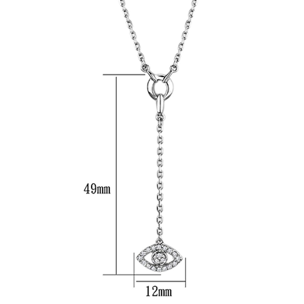 3W423 Rhodium Brass Necklace featuring AAA Grade Clear CZ, showcasing its elegant design and sparkling center stone.