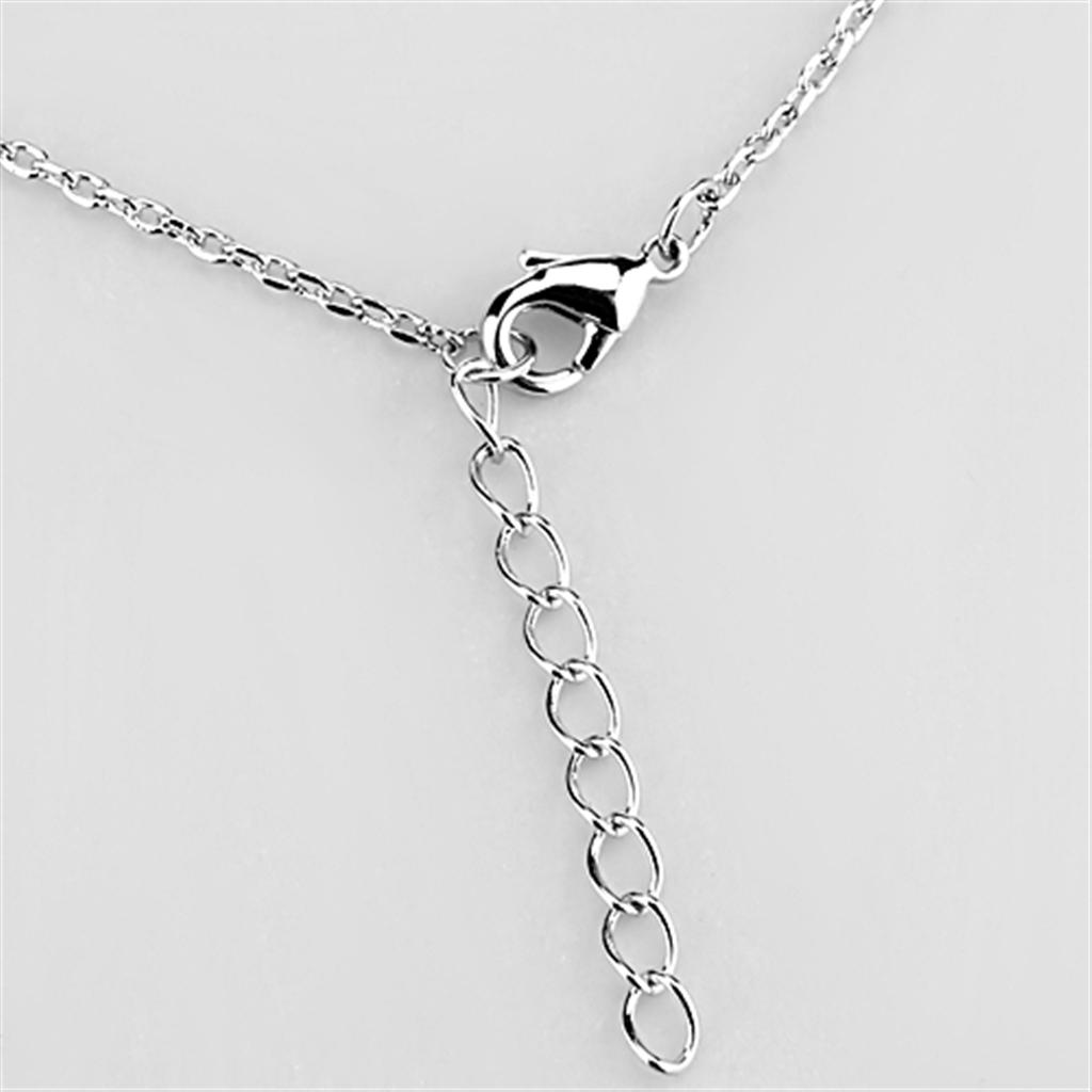3W425 Rhodium Brass Necklace featuring AAA Grade Clear CZ, showcasing its elegant design and sparkling centerpiece.