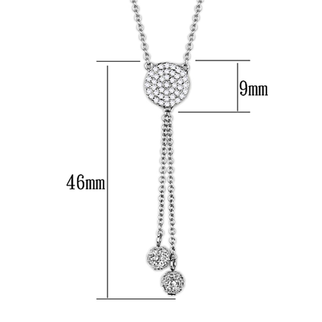 3W429 Rhodium Brass Necklace featuring a clear AAA Grade CZ stone, elegantly designed for versatile wear.