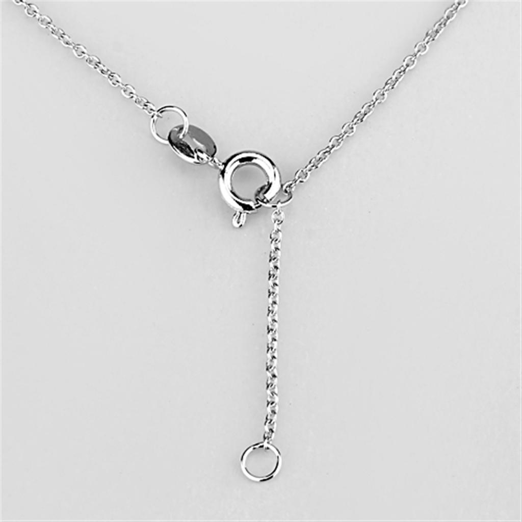 3W429 Rhodium Brass Necklace featuring a clear AAA Grade CZ stone, elegantly designed for versatile wear.