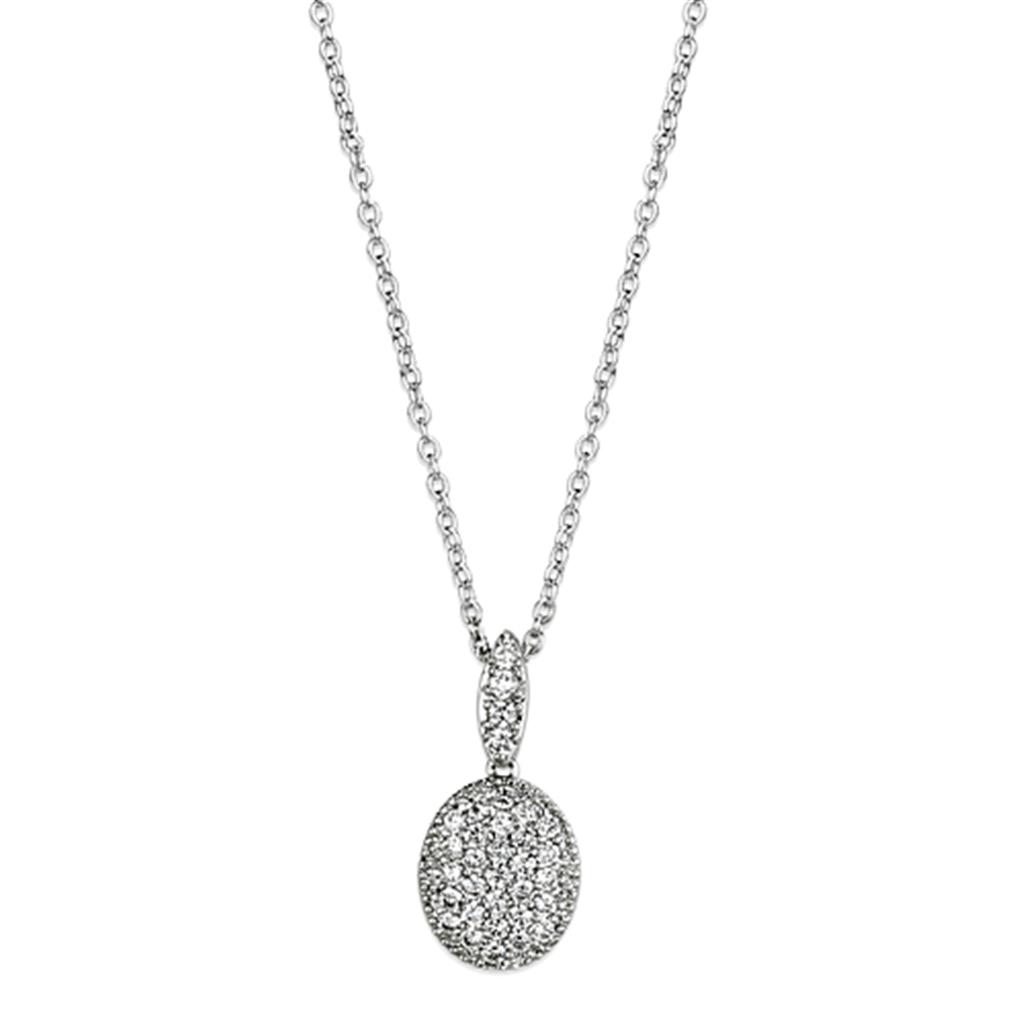 3W432 Rhodium Brass Necklace featuring AAA Grade Clear CZ, showcasing its elegant design and sparkling center stone.