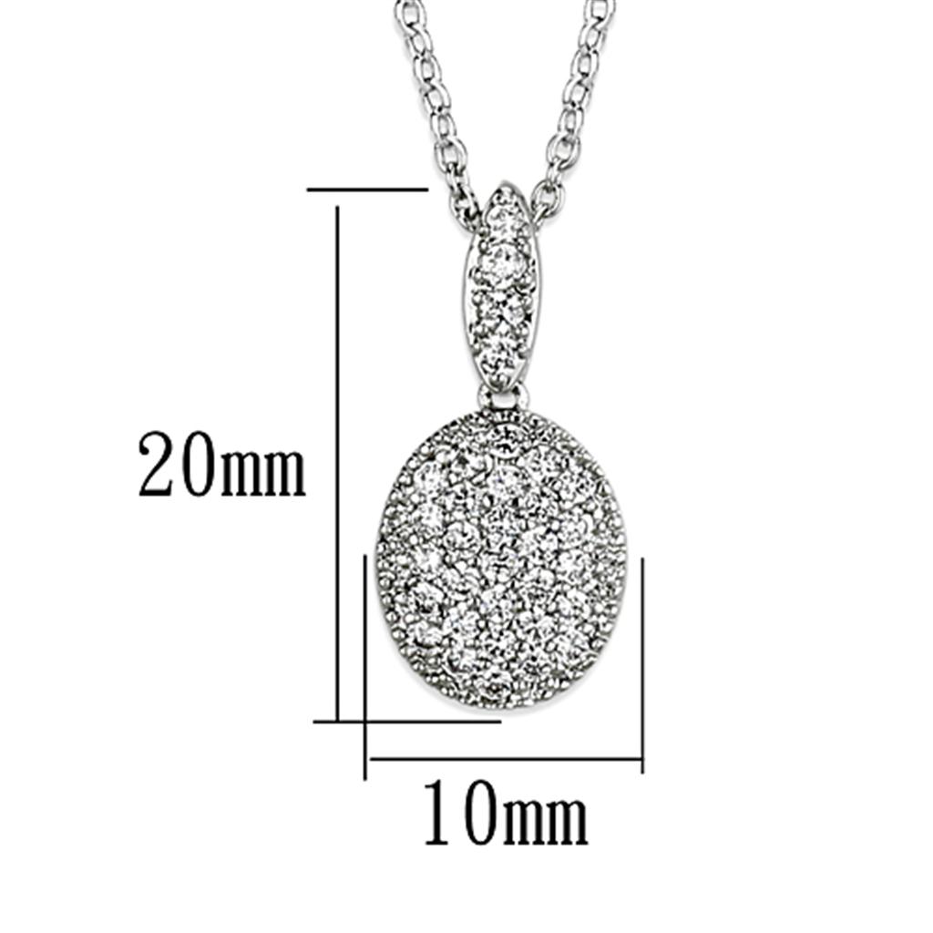 3W432 Rhodium Brass Necklace featuring AAA Grade Clear CZ, showcasing its elegant design and sparkling center stone.