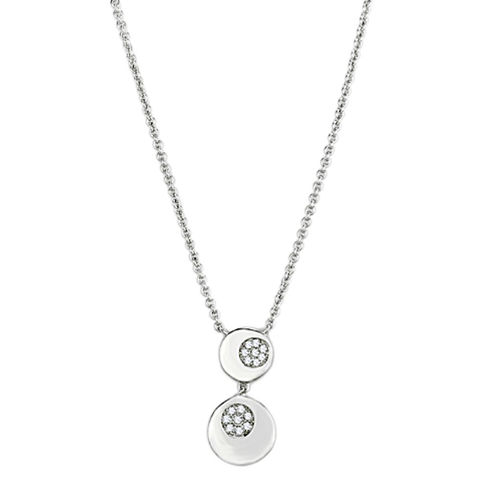 3W435 Rhodium Brass Necklace featuring a clear AAA Grade CZ stone, showcasing its elegant design and luxurious finish.